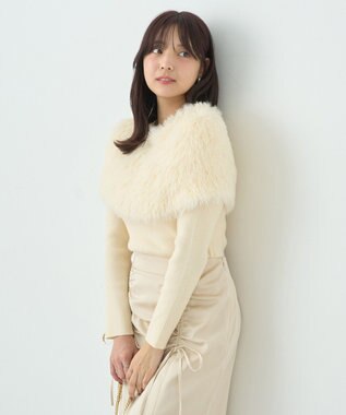 earth music&ecology ＳＥＴ２点ケープ＋リブニットプルオーバー Ivory