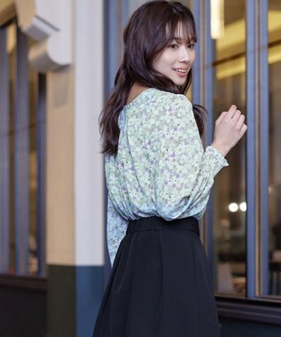 Tiaclasse 【洗える】2WAY花柄ブラウス ミント