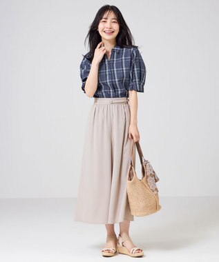 ANY SIS 【洗える】ピケチェック ブラウス ネイビー系