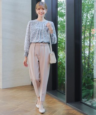 Tiaclasse 【洗える】2WAY花柄ブラウス サックスグレー