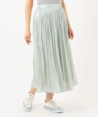 ANY L 【洗える】シャイニーサテン スカート ライトグリーン系