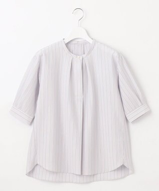 J.PRESS LADIES S 【イージーケア】ストライプジャージー バンドカラー カットソー ライトグレー系1