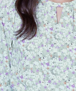 Tiaclasse 【洗える】2WAY花柄ブラウス ミント