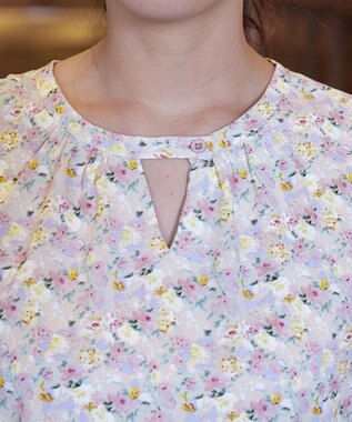 Tiaclasse 【洗える】2WAY花柄ブラウス グレージュ