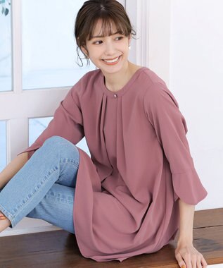 Tiaclasse L 【洗える】花びらスリーブチュニック モーヴピンク