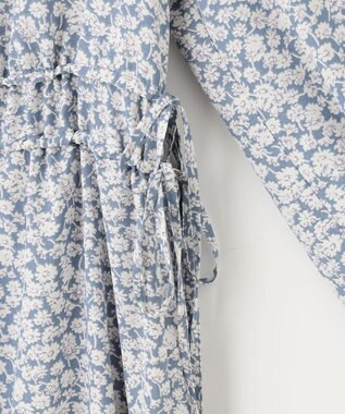 Feroux 【洗える】フラワープリントドロスト ワンピース スカイブルー系