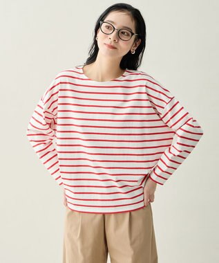 ANY L コクーンボーダープルオーバー レッド