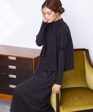 Tiaclasse 【2点セット】ケーブルトップス＆ニットワンピースセット チャコール