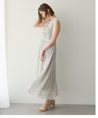 YECCA VECCA シアードット柄ギャザーワンピース Off White
