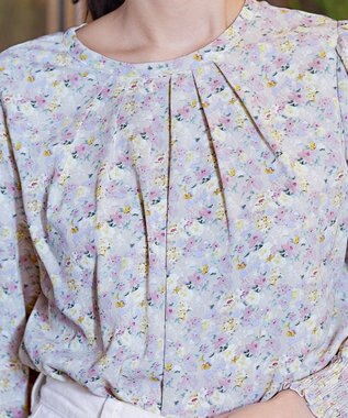 Tiaclasse 【洗える】2WAY花柄ブラウス グレージュ