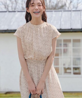 Tiaclasse 【洗える】花柄フレンチスリーブワンピース アイボリー