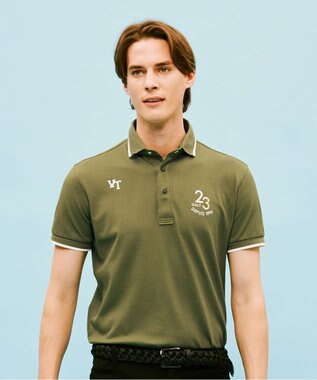23区GOLF 【MEN】ハニカム鹿子 半そでポロシャツ カーキ系
