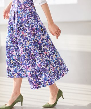 組曲 【洗える】モザイクフラワープリント フレアスカート