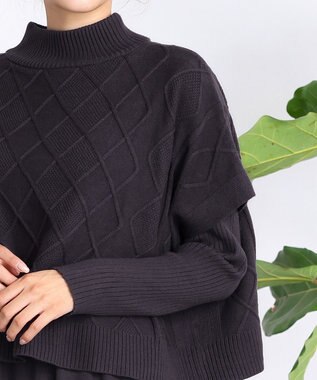 Tiaclasse 【2点セット】ケーブルトップス＆ニットワンピースセット チャコール