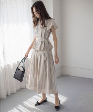 組曲 【WEB限定】コットンポリエステルタイプライター セットアップ ベージュストライプ系1