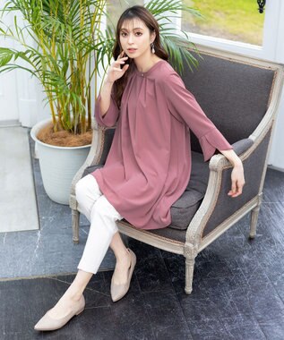 Tiaclasse L 【洗える】花びらスリーブチュニック モーヴピンク