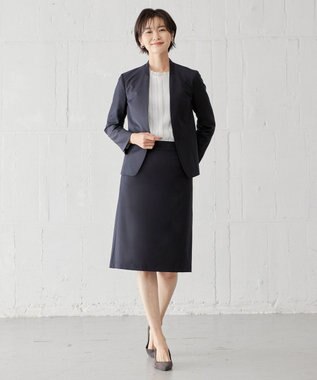 J.PRESS LADIES S BAHARIYE SOLID ノーカラー ジャケット ネイビー系