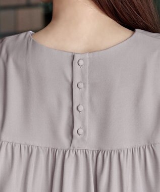 Tiaclasse L 【洗える】フロントタックバックギャザーフレアチュニックブラウス グレージュ