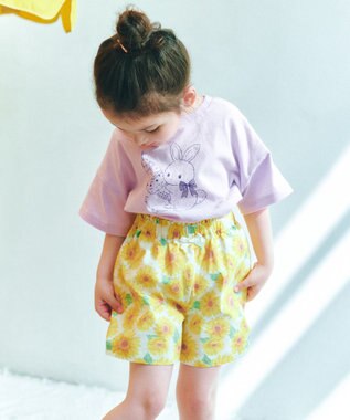 ANY KIDS 【綿100%/接触冷感】ひんやり オーバーサイズ アニマルTシャツ ラベンダー×ウサギ