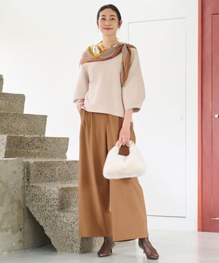 自由区 【洗える】ビエラストレッチワイド パンツ ブラウン系