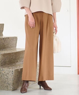 自由区 S 【洗える】ビエラストレッチワイド パンツ ブラウン系