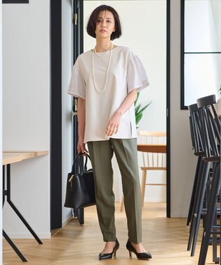 自由区 【WEB限定カラーあり】【UVカット・吸水速乾・洗える】ツイストプレーンラッフルスリーブ カットソー シャンパンベージュ