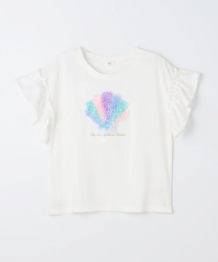 ANY KIDS 【綿100%】ひんやり フリル袖 もしゃもしゃTシャツ オフホワイト×シェル