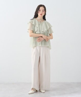earth music&ecology チョーカー付き楊柳ラッフルブラウス Light Green