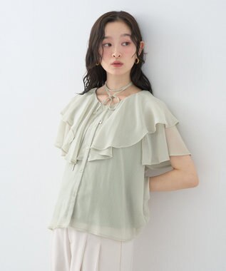 earth music&ecology チョーカー付き楊柳ラッフルブラウス Light Green