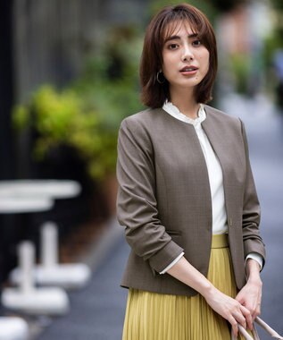 ANY SIS 【WEB限定】ウーステッドエステル クルーネック ジャケット モカグレー