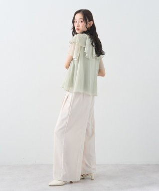 earth music&ecology チョーカー付き楊柳ラッフルブラウス Light Green