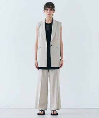 BEIGE， 【洗える】CAROLE / リネンライクノースリーブジレジャケット Sand