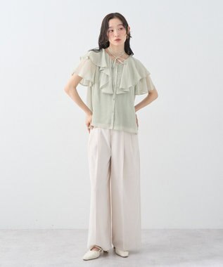 earth music&ecology チョーカー付き楊柳ラッフルブラウス Light Green