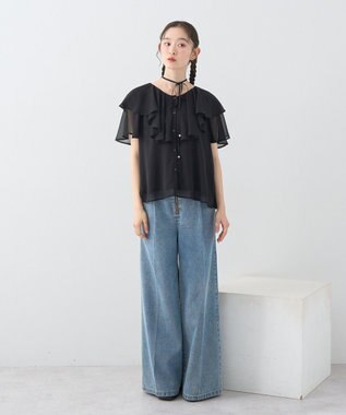 earth music&ecology チョーカー付き楊柳ラッフルブラウス Black