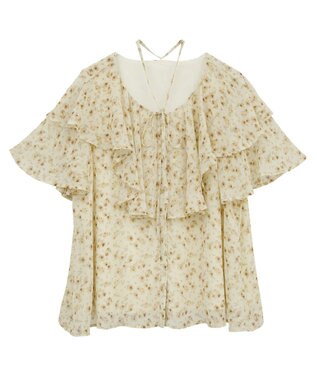 earth music&ecology チョーカー付き楊柳ラッフルブラウス Flower