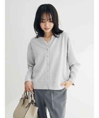 Green Parks カットジョーゼットドットボタンカーディガン Light Gray