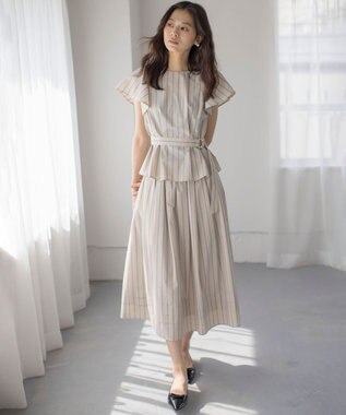 組曲 S 【WEB限定】コットンポリエステルタイプライター セットアップ ベージュストライプ系1