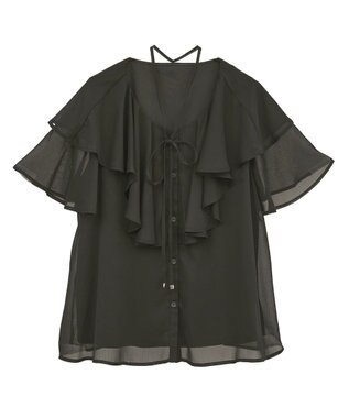 earth music&ecology チョーカー付き楊柳ラッフルブラウス Black