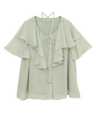 earth music&ecology チョーカー付き楊柳ラッフルブラウス Light Green