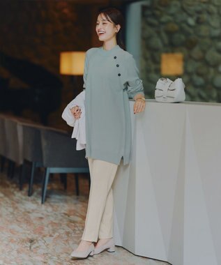 Tiaclasse 【安田美沙子さん着用・選べる2type・新色追加】ボタンニットチュニック モックネック：ミント