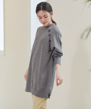 Tiaclasse 【安田美沙子さん着用・選べる2type・新色追加】ボタンニットチュニック モックネック：グレー