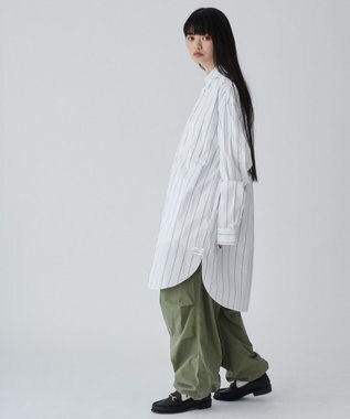 WEGO ストライプロングシャツ ホワイトストライプ