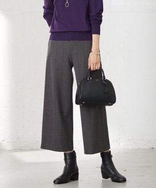 J.PRESS LADIES 【洗える】T/Rアルガンシルク チェック ワイド パンツ ブラウン系3