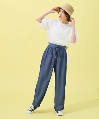 ANY 【手洗い可能/ウエストゴム】ウォッシャブルデニムパンツ ネイビー