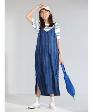 Green Parks フェザージャガードキャミワンピース Blue