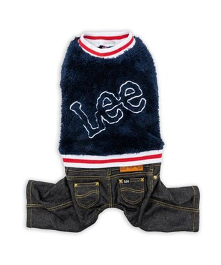 PET PARADISE Lee ボア リブ パンツつなぎ 小型犬 ネイビー×ブラック