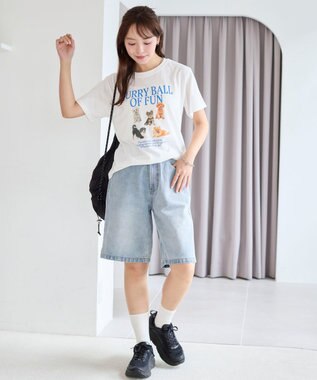 WEGO 【SMサイズ展開】ヴィンテージウォッシュデニムハーフパンツ デニム淡色