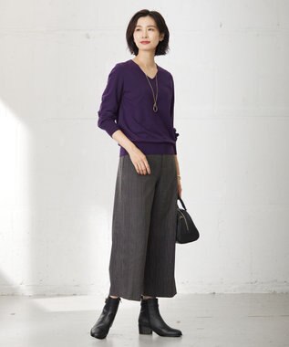 J.PRESS LADIES 【洗える】T/Rアルガンシルク チェック ワイド パンツ ブラウン系3