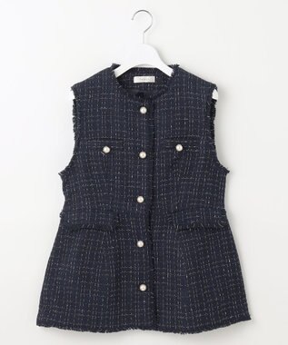 Feroux 【洗える】ラメツイード ジレ ネイビー系1