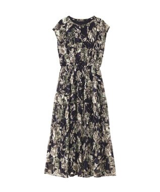 YECCA VECCA フラワー柄シアープリーツワンピース